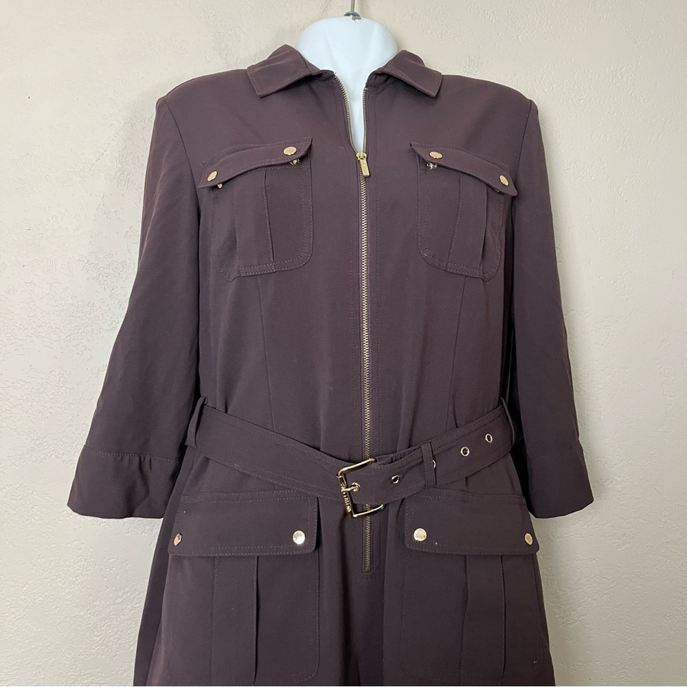 MICHAEL Michael Kors Womens Short Sleeve Pockets‎ Brown Collared Dress Large - Picture 15 of 16